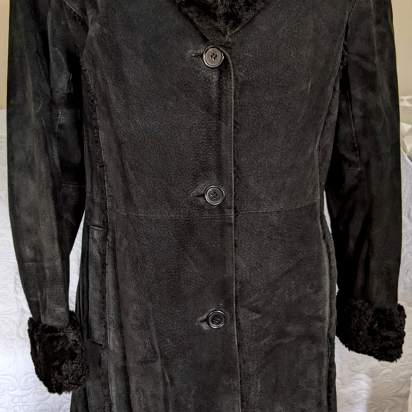 Giacca Black Soft Suede Leather Long Coat - Picture 2 of 12